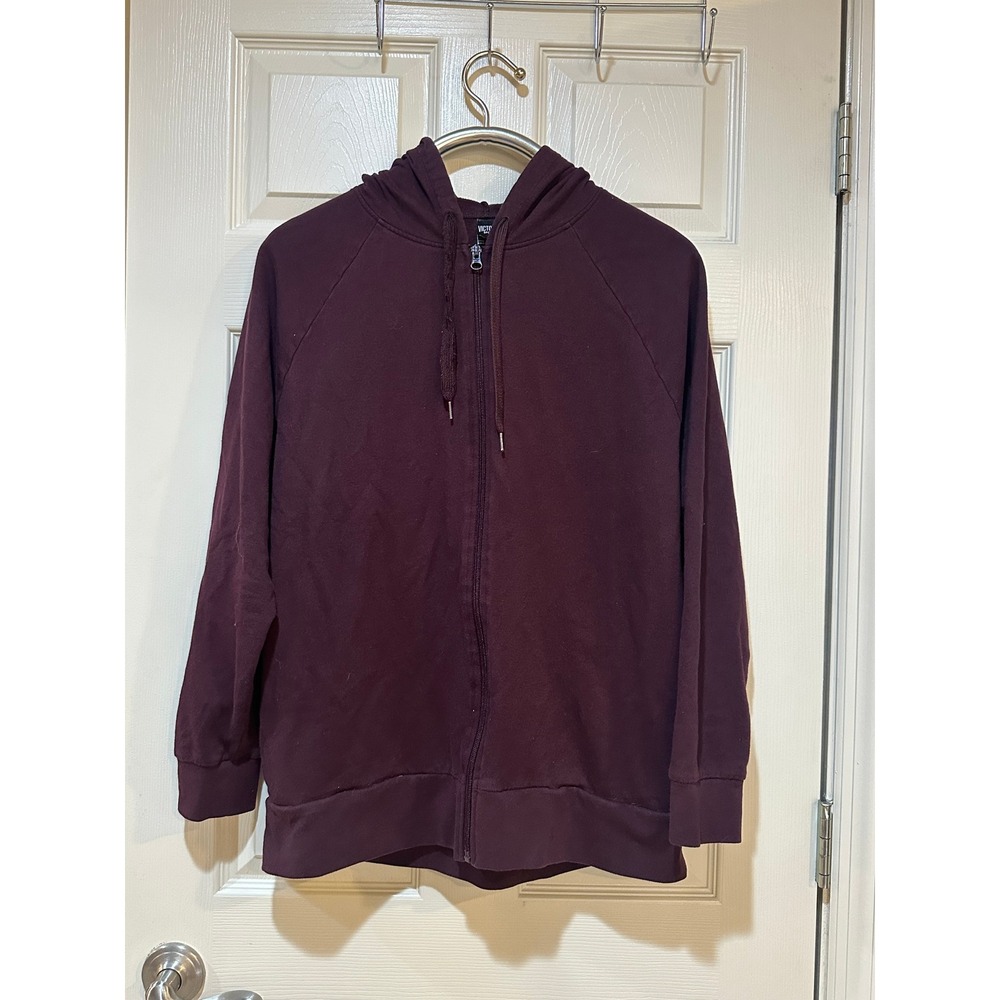 Victoria Sport Full Zip Hoodie Burgundy Plum Neon Pink Logo Sweatshirt Medium
